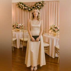 Vintage sleeveless boat neck champagne Party Dress w overskirt  50’s